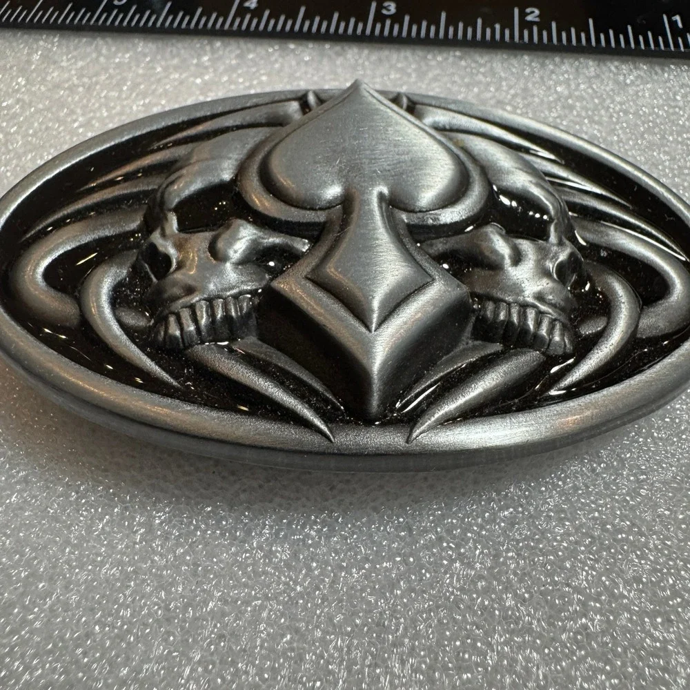 Oval‎ Skull Spade Belt Buckle Pewter Tone Men Women Biker Motorcycle